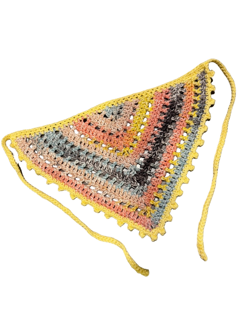 Crochet Bandana Hair Scarf Kerchief - Festival Cottage Core Boho - 100% Cotton